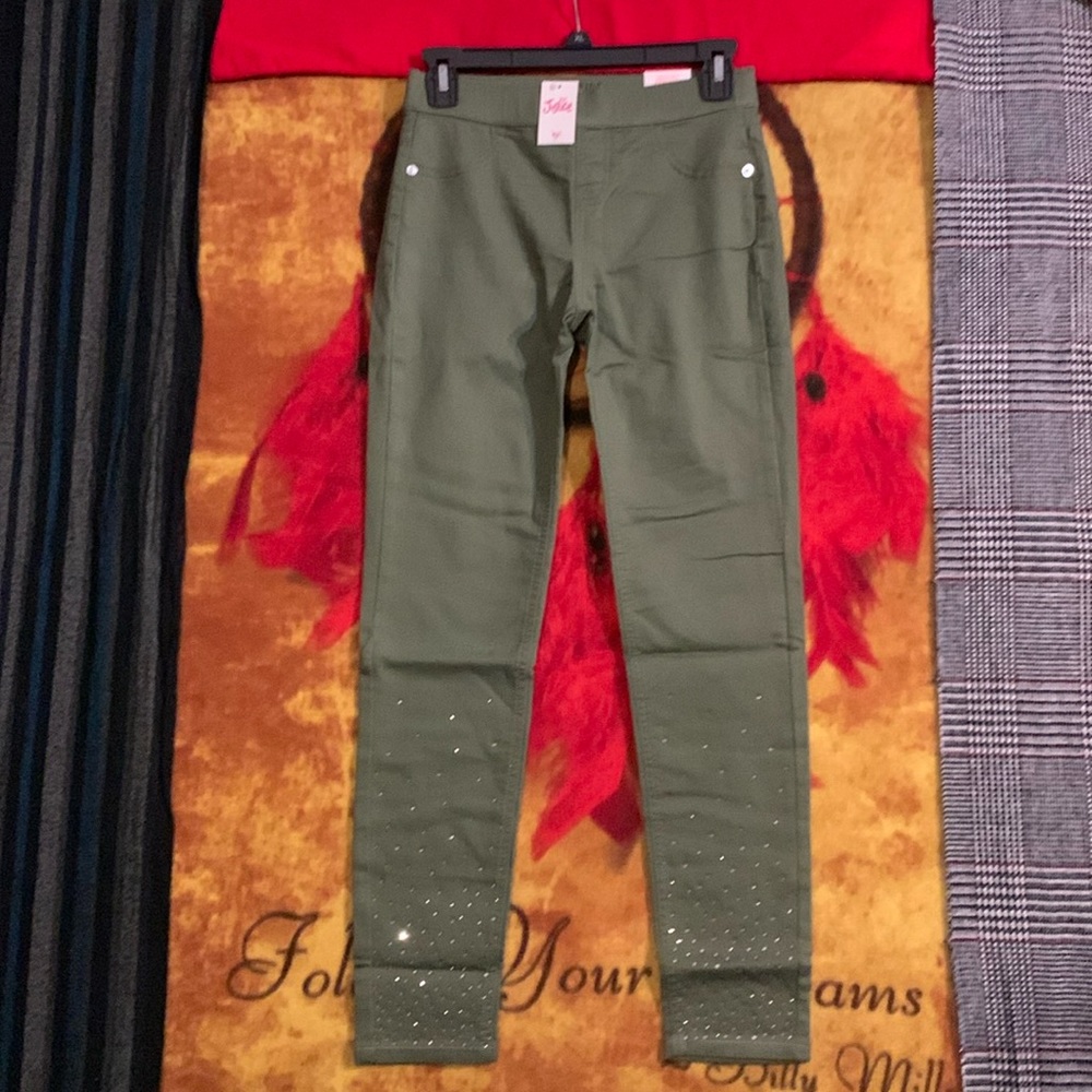 JUSTICE JEANS-girl’s army green MID RISE soft & stretchy ‘LEGGING’ pants